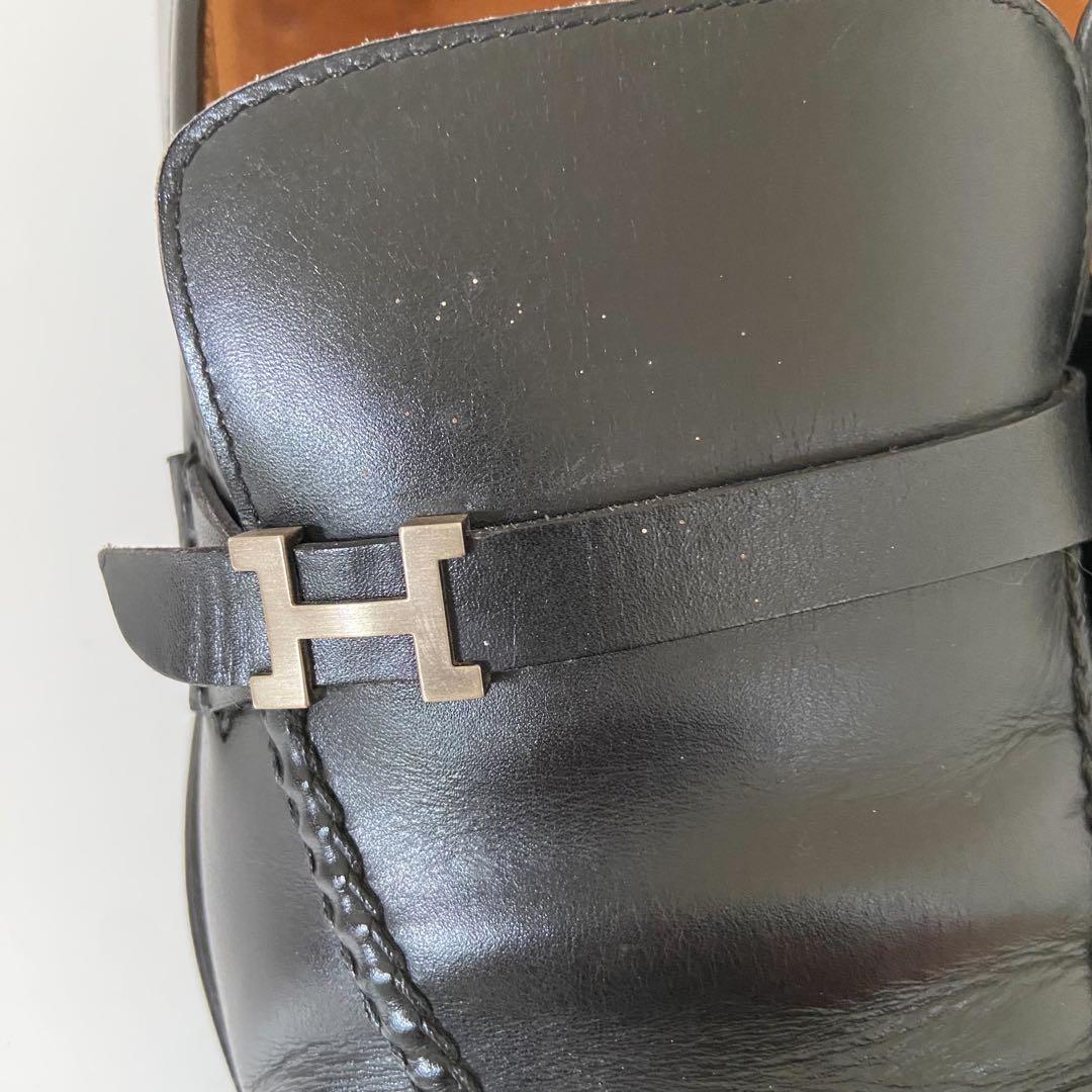 エルメス　レザー　革靴　メンズ　ベルト　ローファー　Hバックル　ストラップ