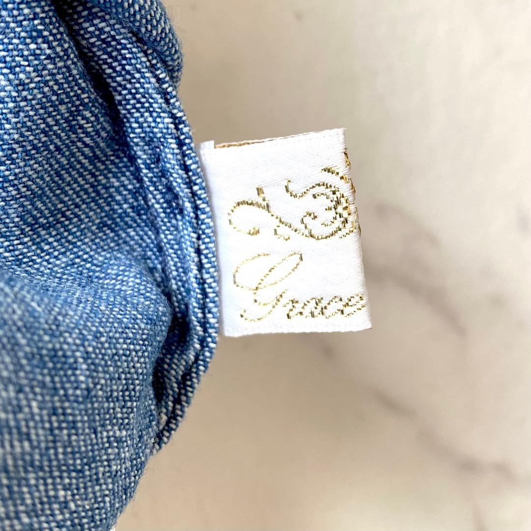 極美品☆グレースクラス デニム刺繍ワンピース ボリューム袖 七分丈 ゆったり