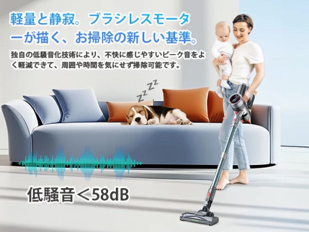 吸引力完全進化70Kpa超強力　LEDライト付＆65分連続稼働＆自立式　掃除機