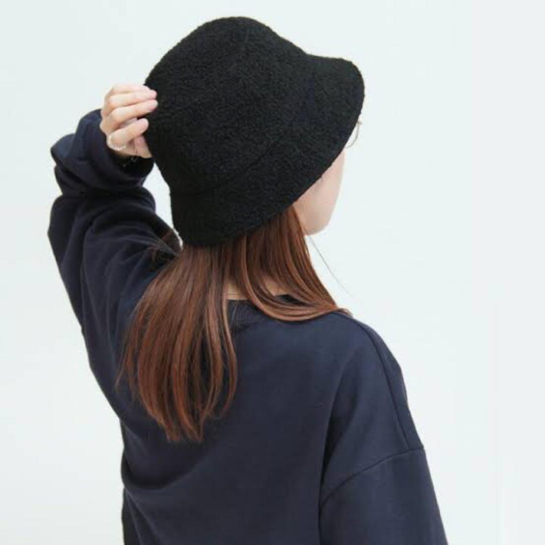 黒 ボア バケットハット レディース