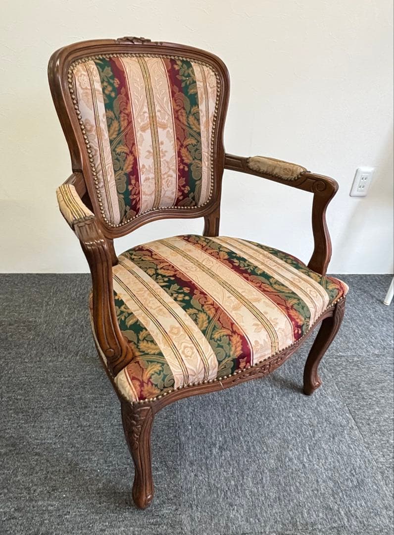 輸入家具 アンティークチェア 猫脚 クラシックスタイル 多色布張り椅子②