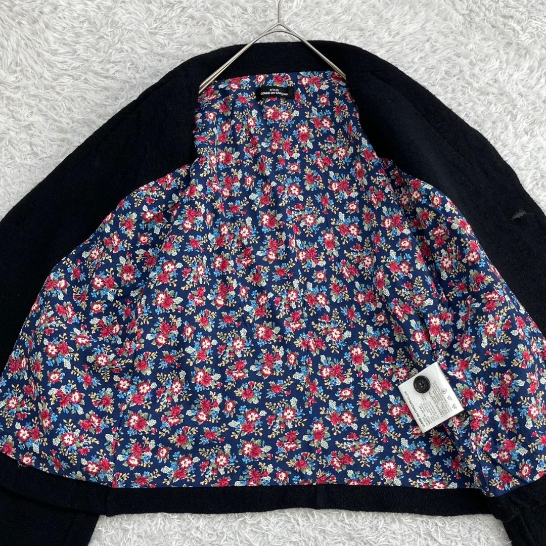美品✨トリココムデギャルソン テーラードジャケット 縮絨 裏地花柄 ブラック 黒