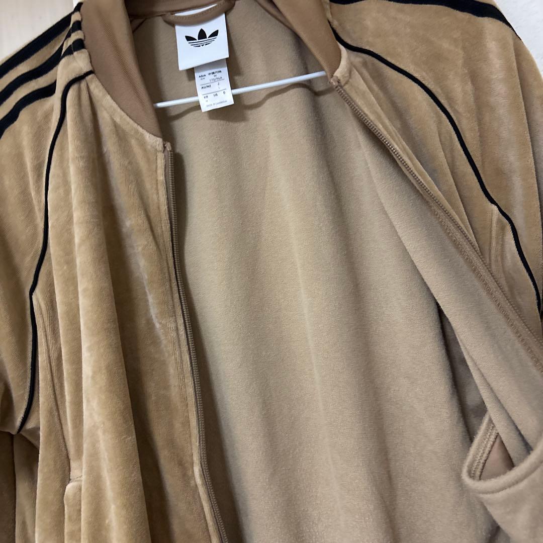 adidas ベロア トラックトップ トラックジャケット ブラウン ブラウン L