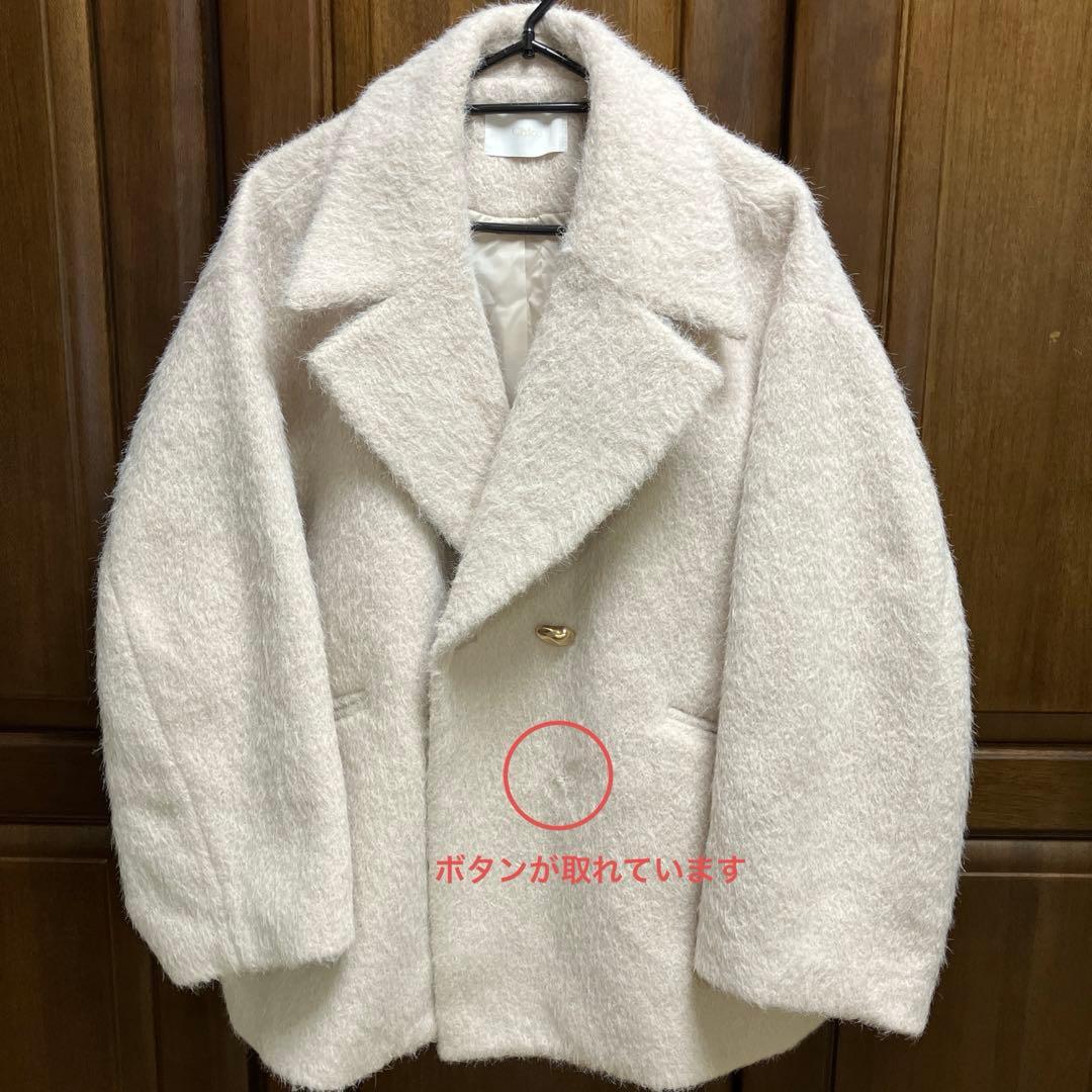 【新品・未使用】Chico 金ボタンシャギーミディジャケットコート アイボリー
