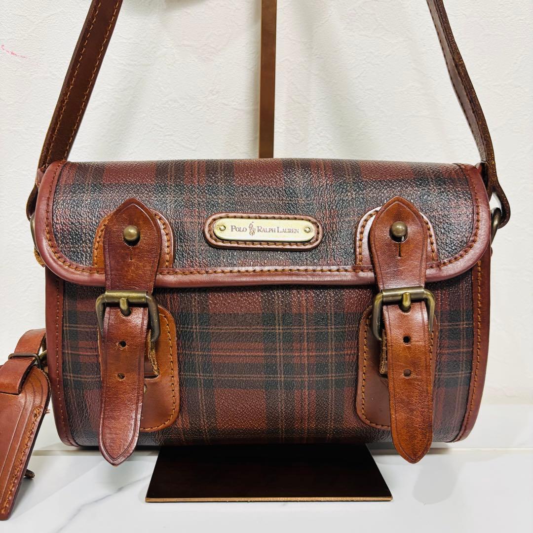 ヴィンテージ ポロ ラルフローレン チェック カバン ショルダーバッグ ブラウン