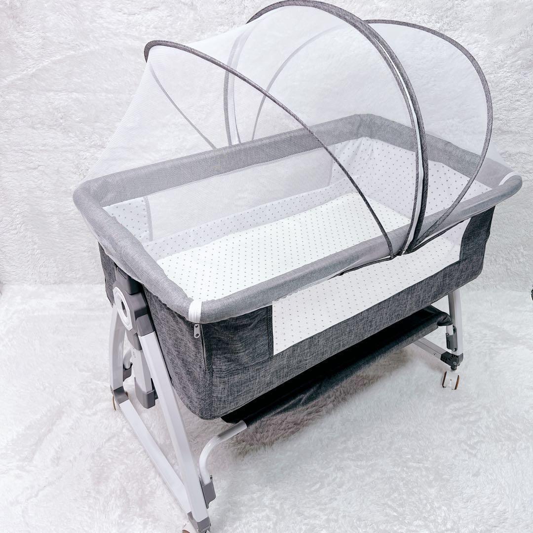 ベビーベッド　高さ調整可能　バウンサー　添い寝　折り畳み　蚊帳