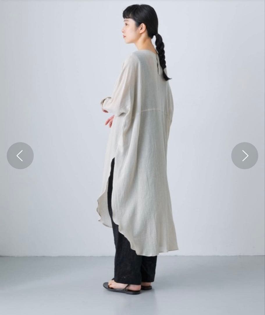 【美品】かぐれ　ガーゼロングチュニック　ベージュ　グレージュ