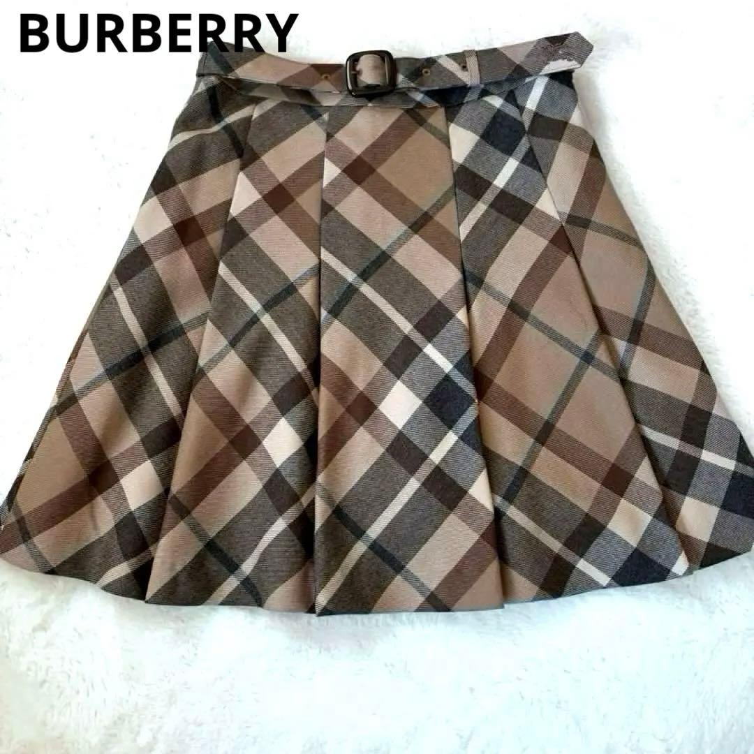 バーバリー ノバチェック柄プリーツスカート ベルト付き ウールスカート