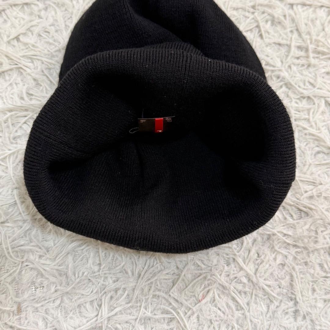 17483✨プラダスポーツ ラバーロゴ ニット帽 ウール ブラック
