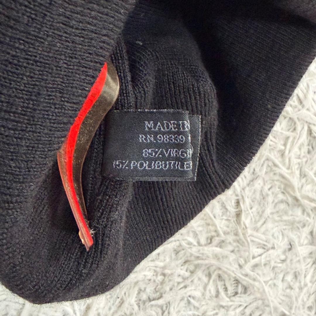 17483✨プラダスポーツ ラバーロゴ ニット帽 ウール ブラック