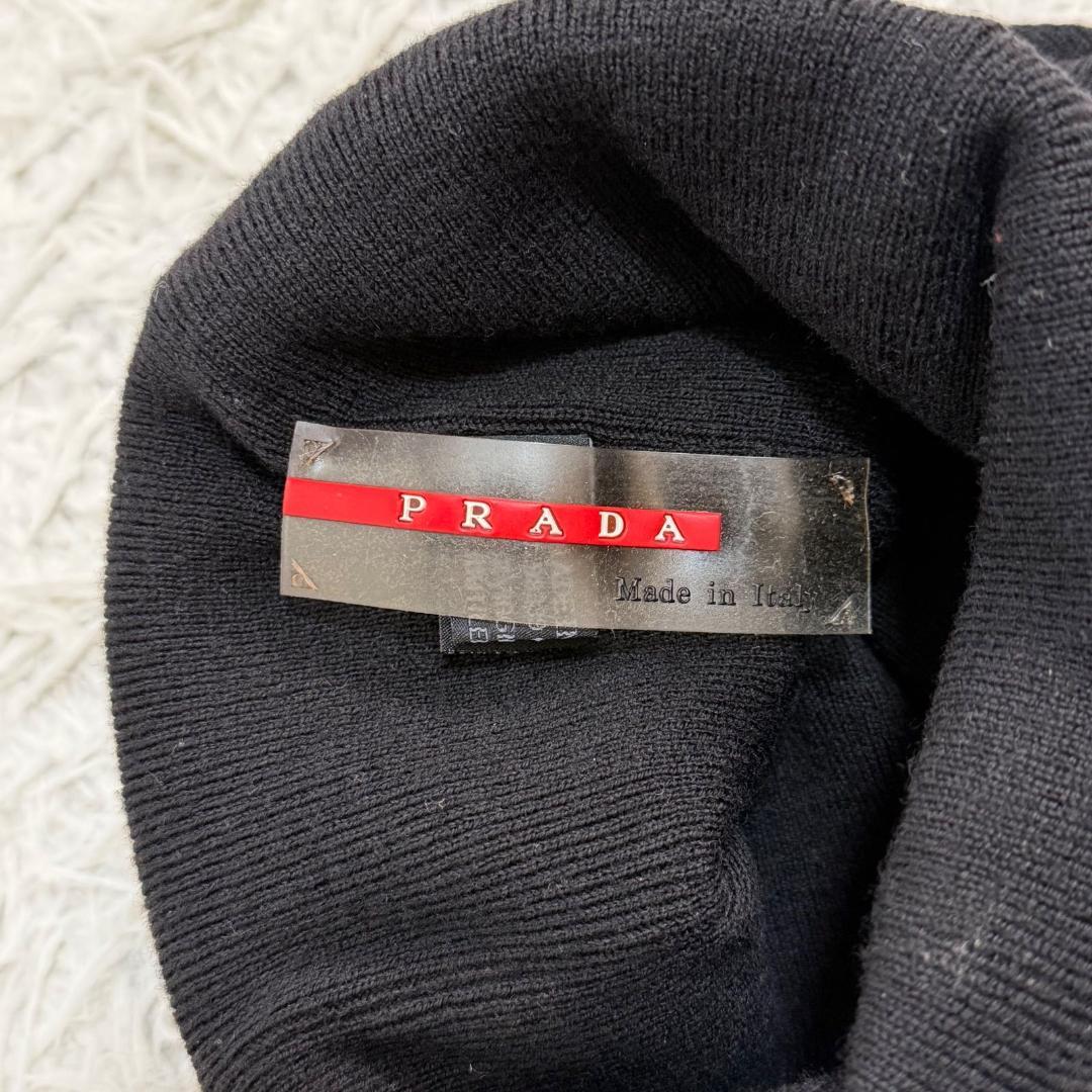 17483✨プラダスポーツ ラバーロゴ ニット帽 ウール ブラック