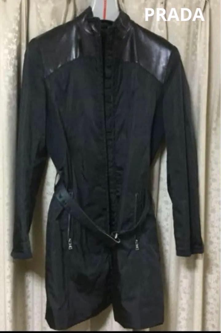 PRADA レザー&ナイロン ライダース ハーフジャケット 黒 40
