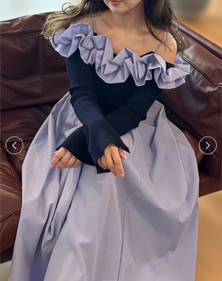 リリーブラウン★今期フリルカラーニットコンビワンピース0超美品