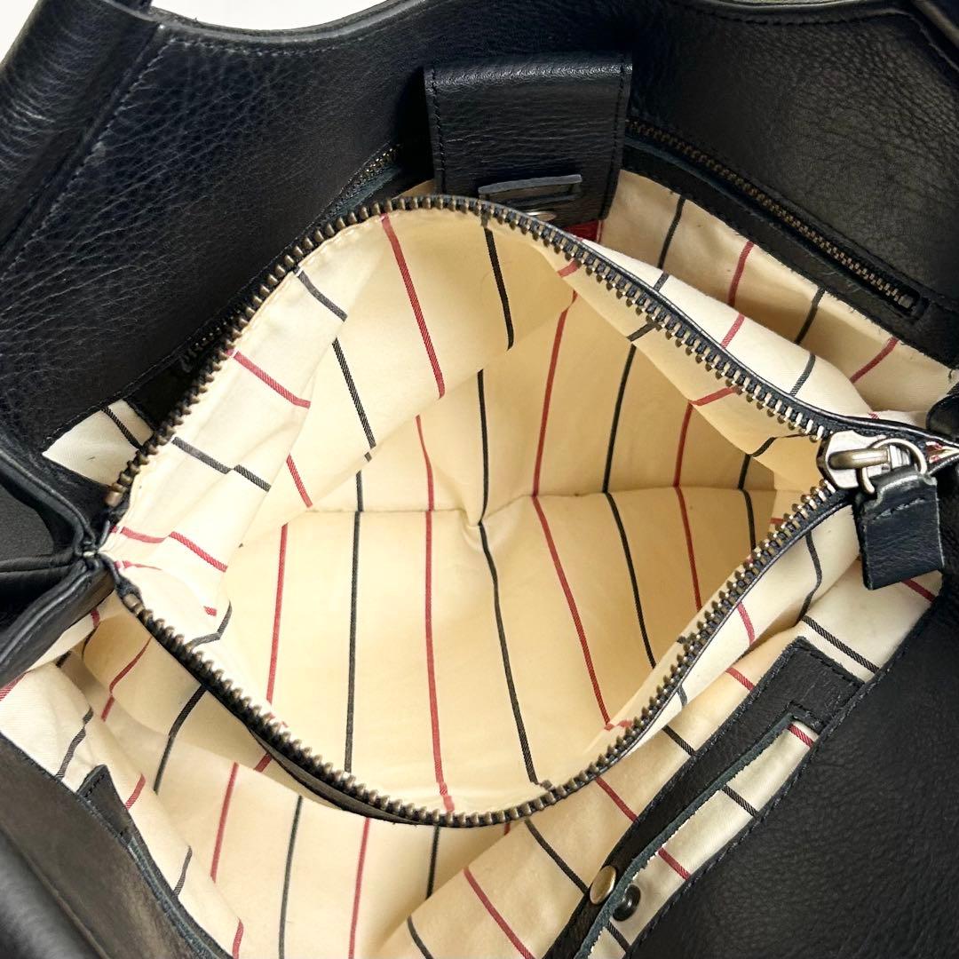 【美品】ビースタッフ/日本製レザーハンドバッグ/トートバッグ/3室構造/ブラック