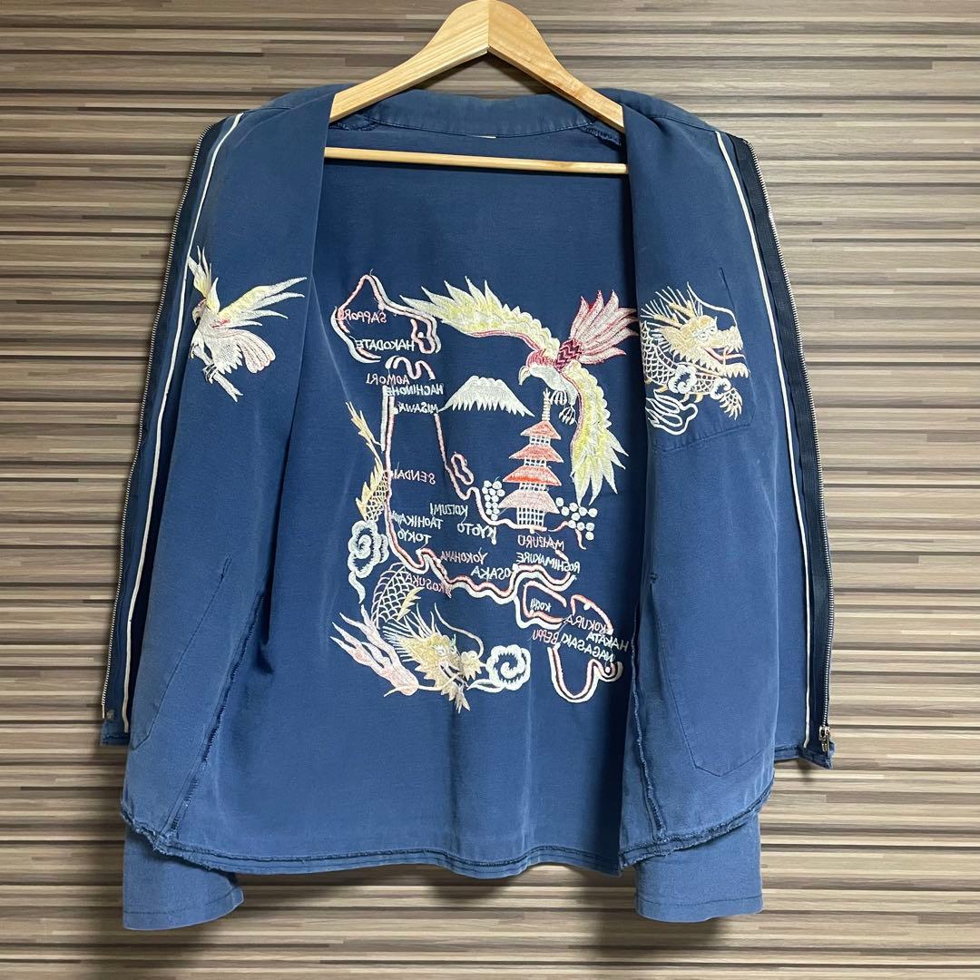 スーベニアジャケット　龍×鷹　刺繍　ブルー