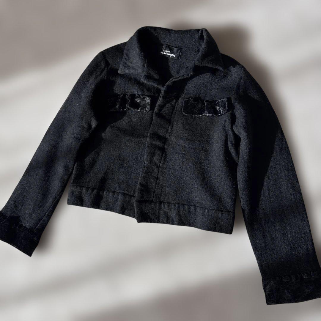 ビンテージ【ウール縮絨】トリココムデギャルソン　ジャケットS 黒　きりかえ　比翼