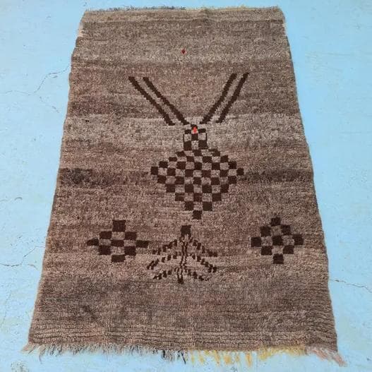 モロッコ製ヴィンテージラグ132 レア ブラウン グレージュ ベージュ ブジャド