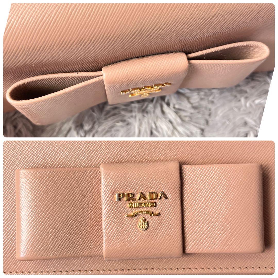 良品✨PRADA フィオッコ　メタルロゴ　サフィアーノ　長財布　ベージュ