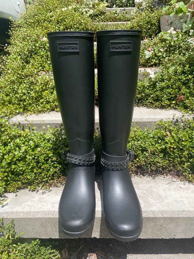 HUNTER ブラック レインブーツ スタッズ付き