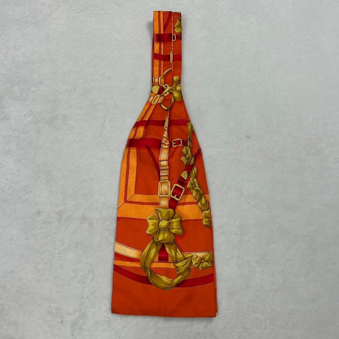 G186 エルメス アスコットタイ シルク100% オレンジ メンズ レディース