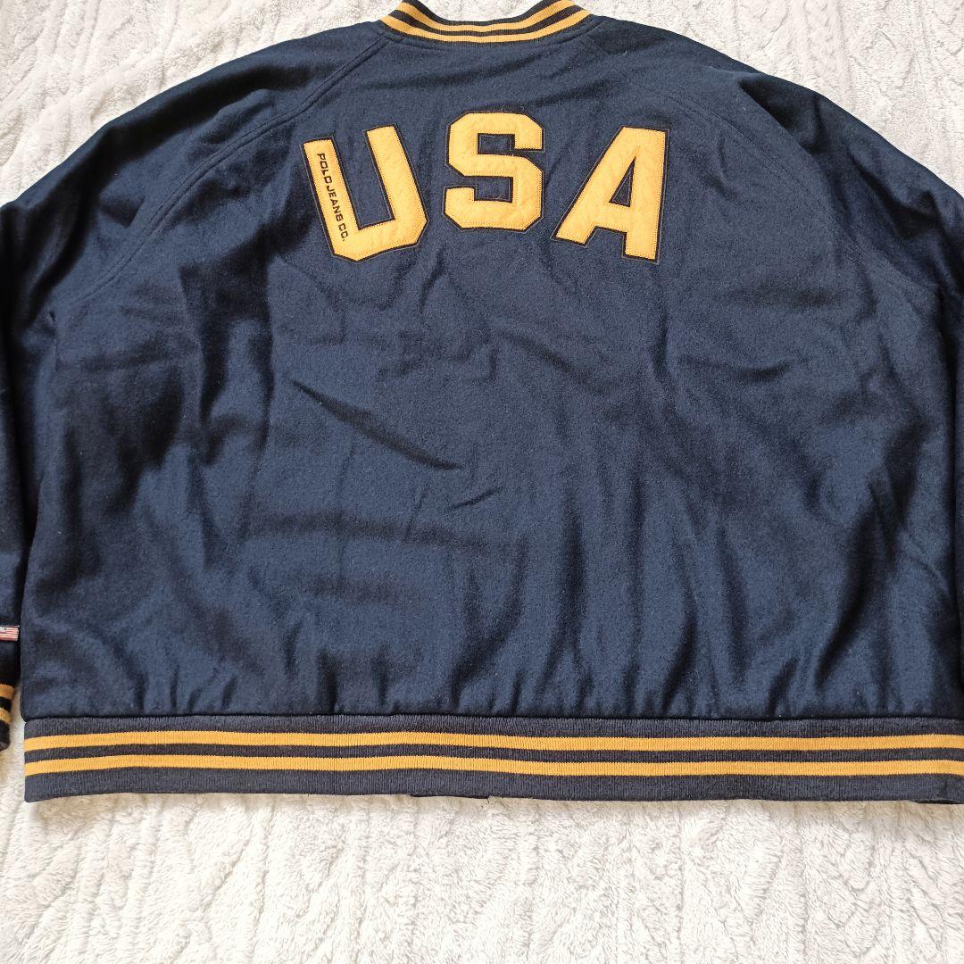 90s ラルフローレン POLO JEANS ウールスタジャン 紺 XXL