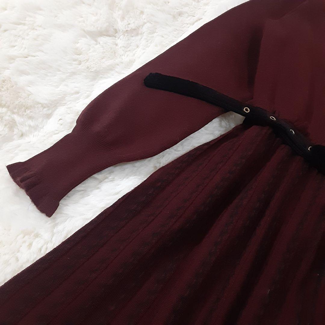 グレースコンチネンタル　マーメイドニットロングワンピース　バーガンディ×黒　美品