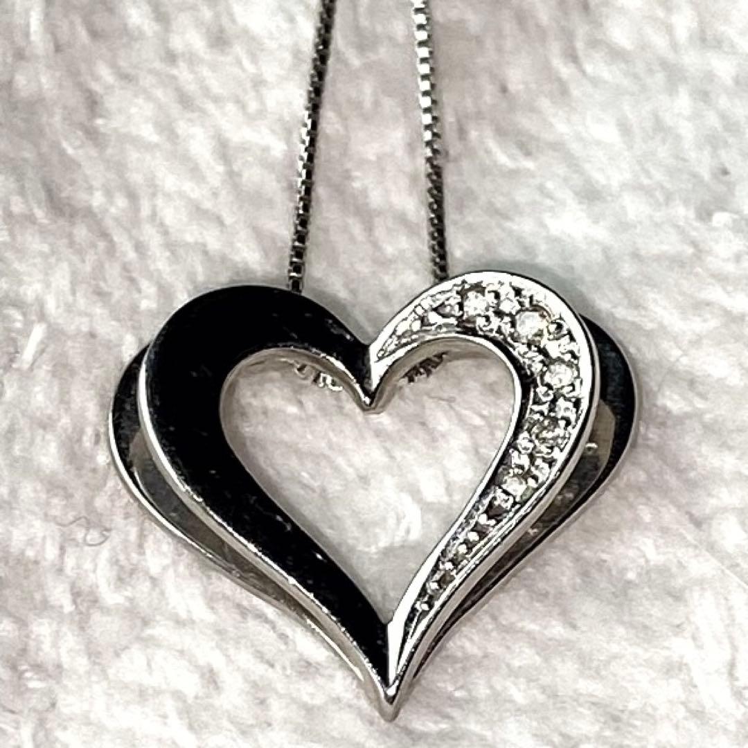 K18WG ダイヤ オープンハートネックレス 0.06ctペンダント