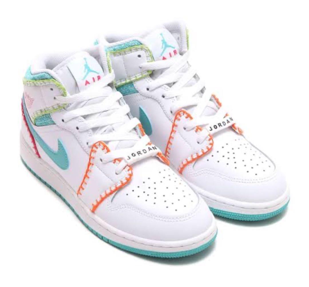 NIKE Air Jordan 1 Mid ホワイト/ターコイズ / オレンジ