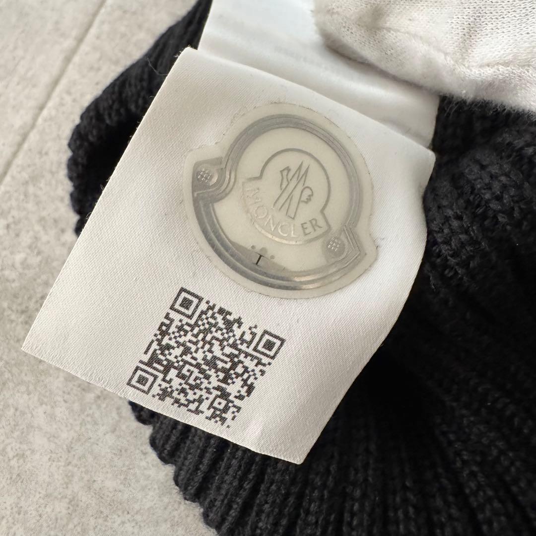 モンクレール　ボンボンニット　ニット帽　ビーニー　ロゴワッペン　黒　L
