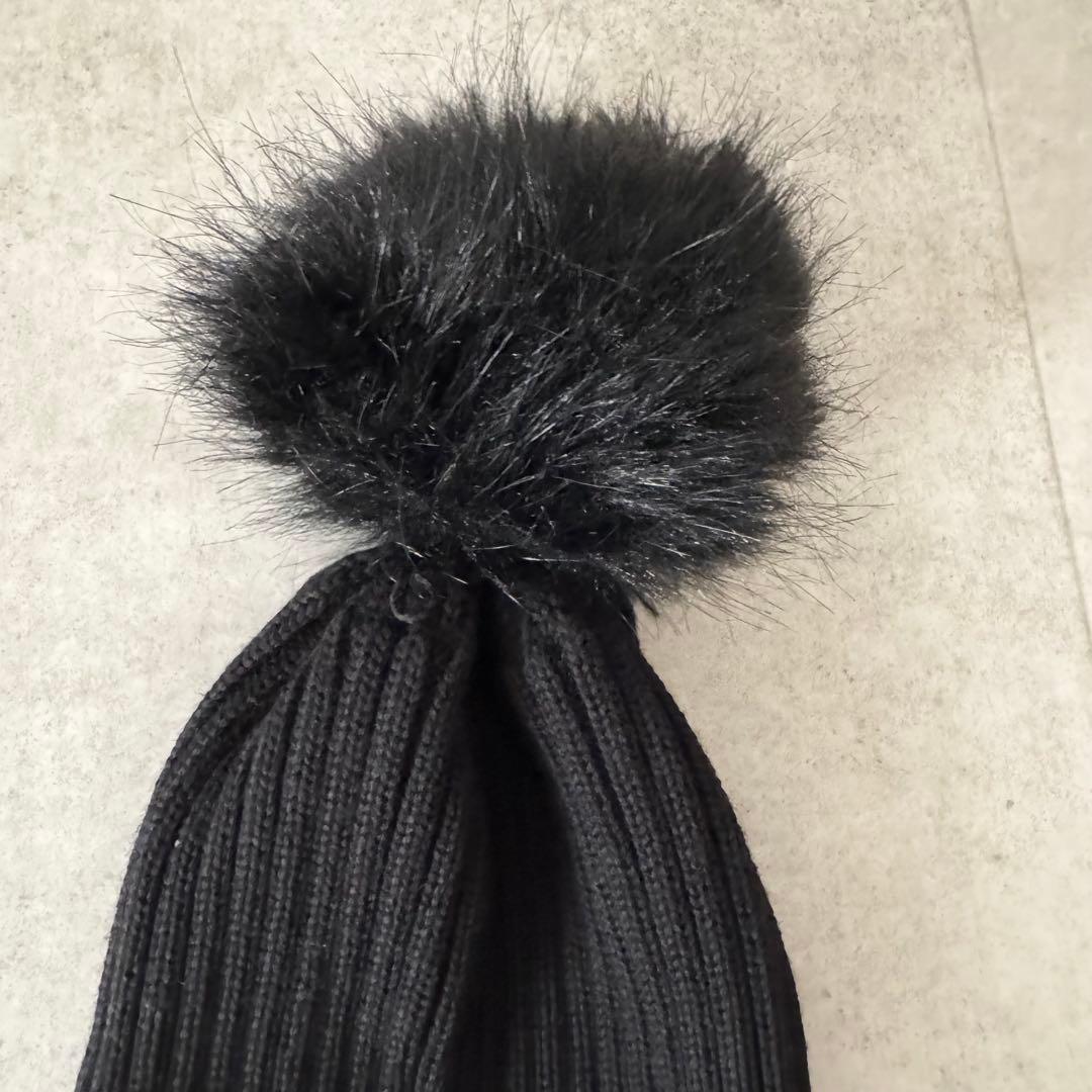 モンクレール　ボンボンニット　ニット帽　ビーニー　ロゴワッペン　黒　L