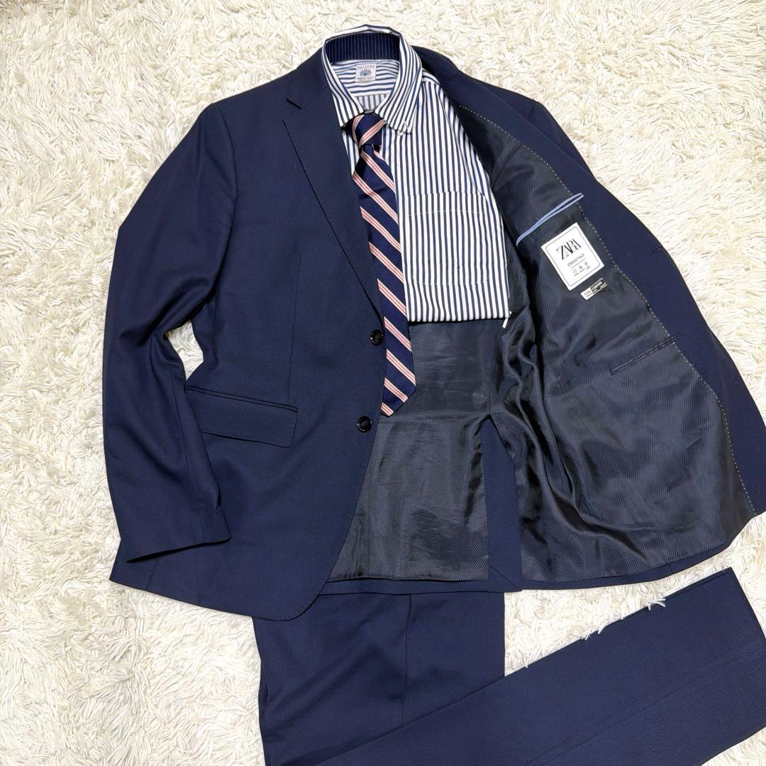 ZARA セットアップ スーツ ネイビー　総裏　EUR54 希少サイズ 紺