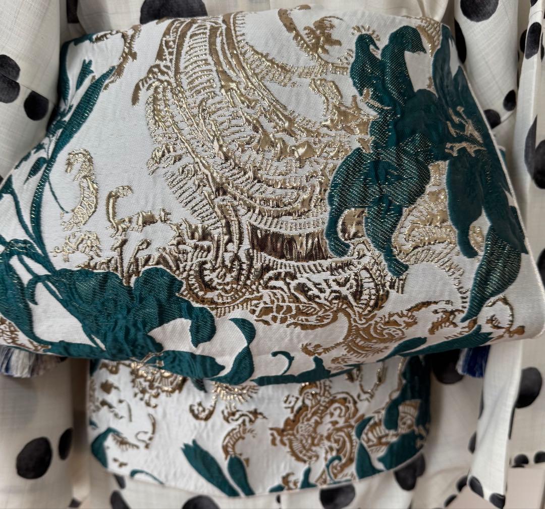 大人兵児帯【グリーンリリアルプ】【コットンフラワー】セット