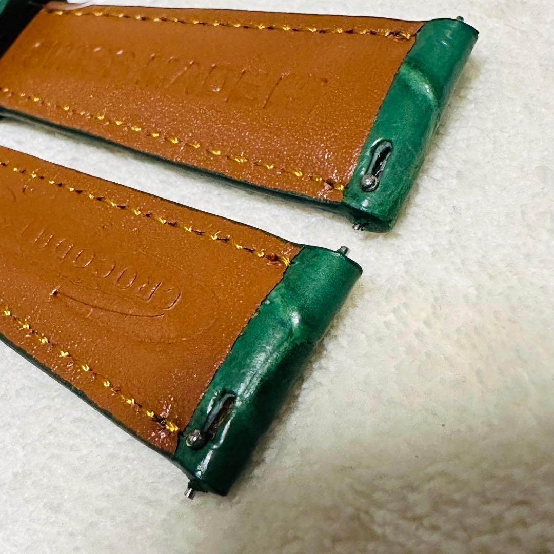 6036#20mm-16mmグリーン★本物クロコダイルレザーベルト★スイス製