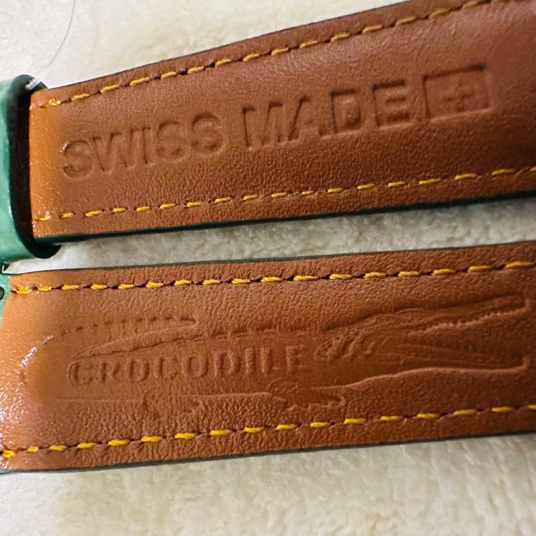 6036#20mm-16mmグリーン★本物クロコダイルレザーベルト★スイス製