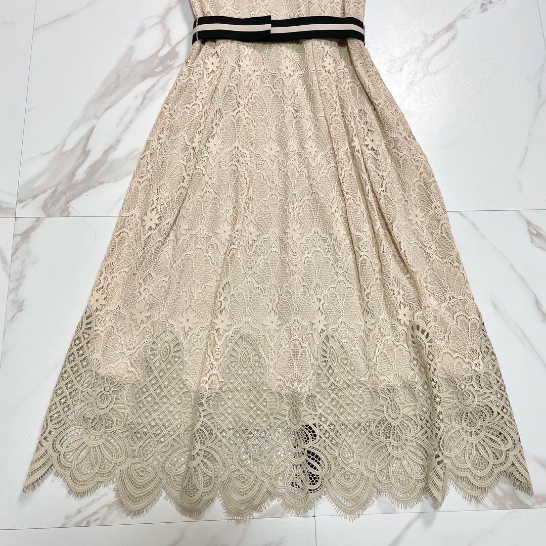 近年✨ダイアグラム レース 刺繍 ワンピース ドレス ベルト Aライン 36