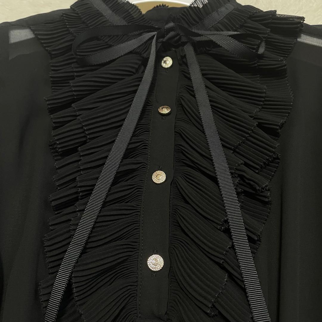 極美品✨Sov. ソブ　ギャザーフリルデザインブラウス　リボン　ブラック　黒