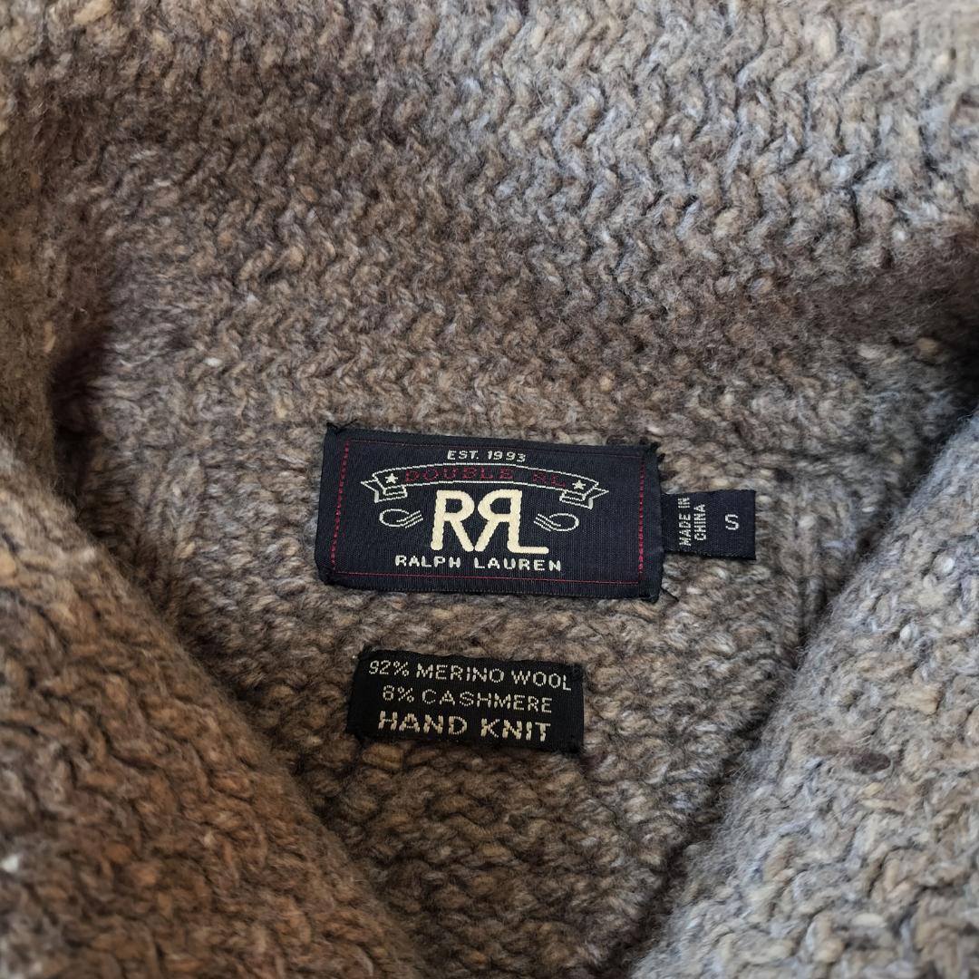 RRL カシミヤ混ウール ショールカラーケーブルハンドニット S アランニット