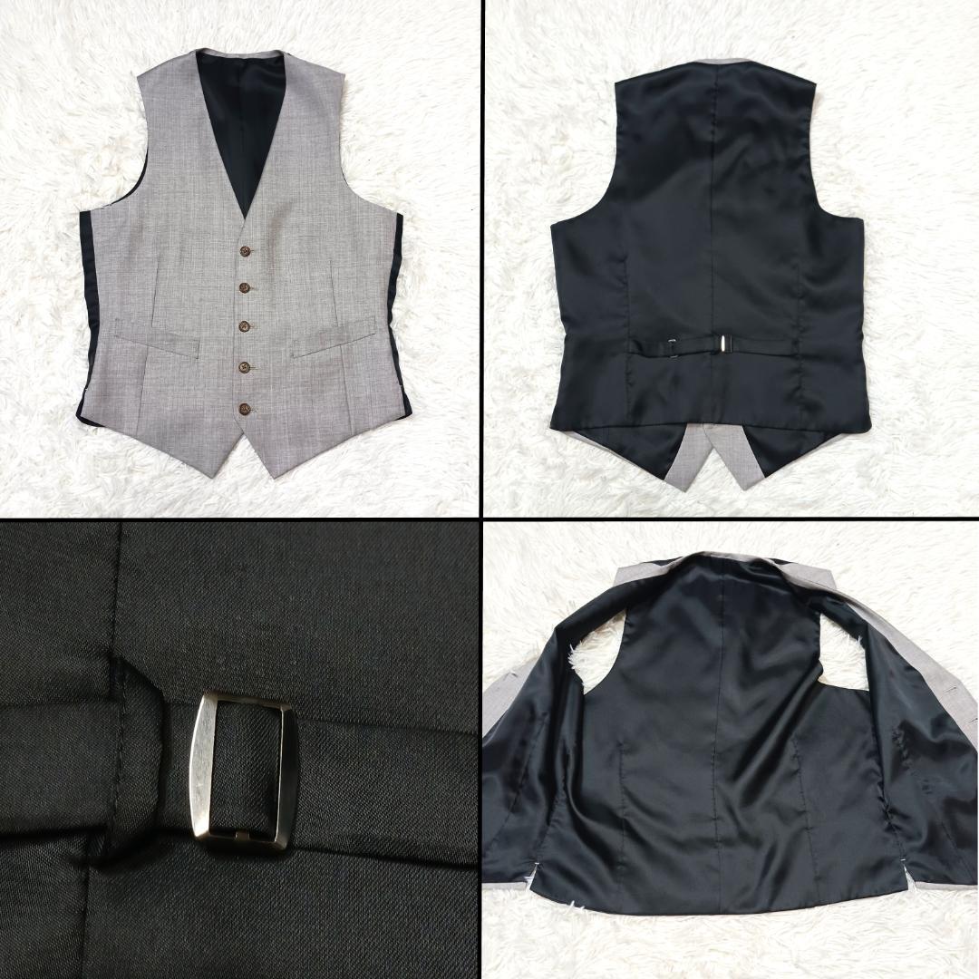 高級生地✨　銀座グローバルスタイル　スーツ　セットアップ　3ピース　グレー　S