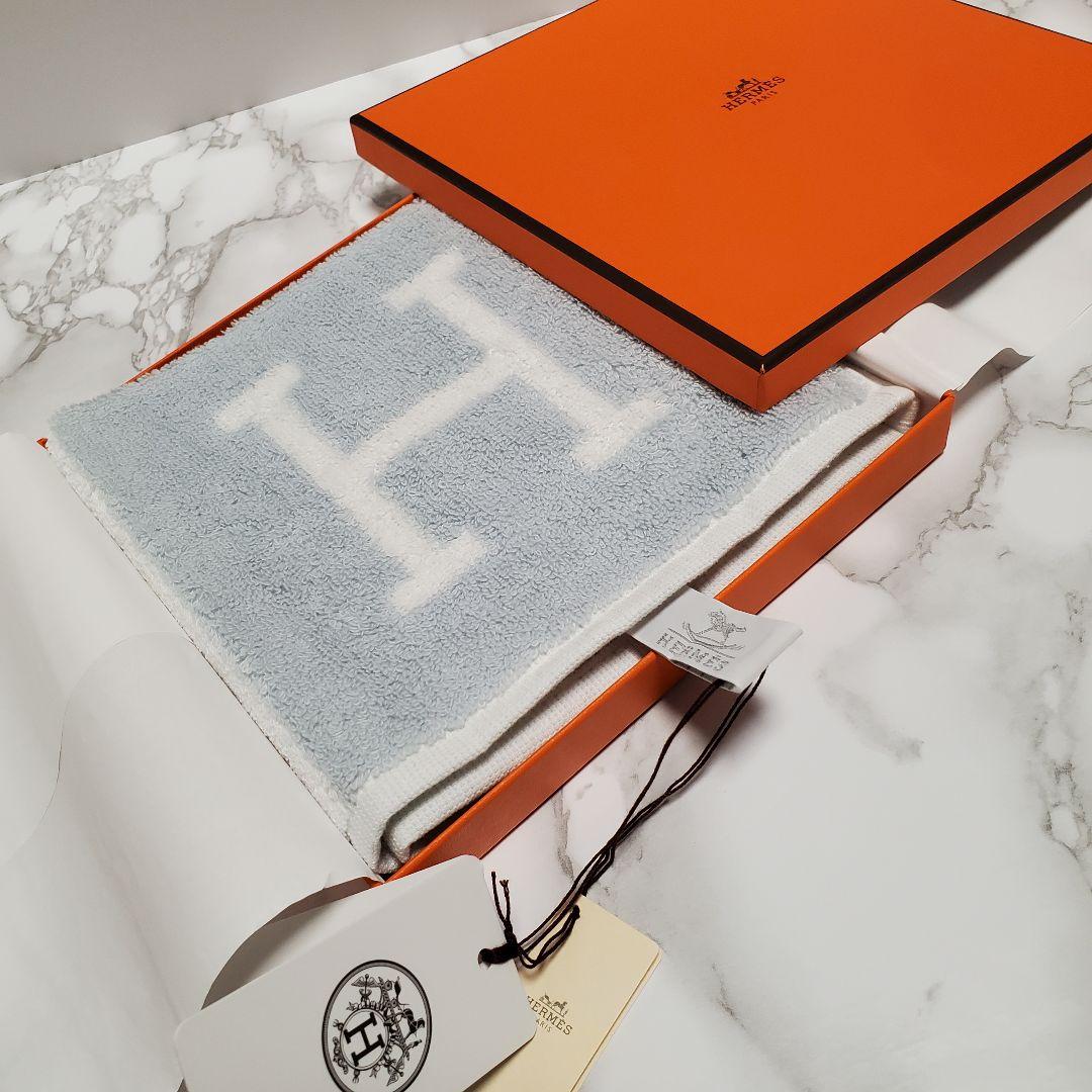 エルメス ハンドタオル カレタオル アヴァロン ホワイト‪×ライトブルー