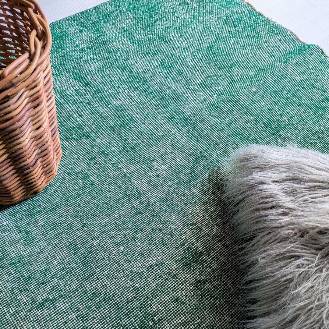 109×198 オーバーダイ グリーンワンカラー　トルコヴィンテージラグ