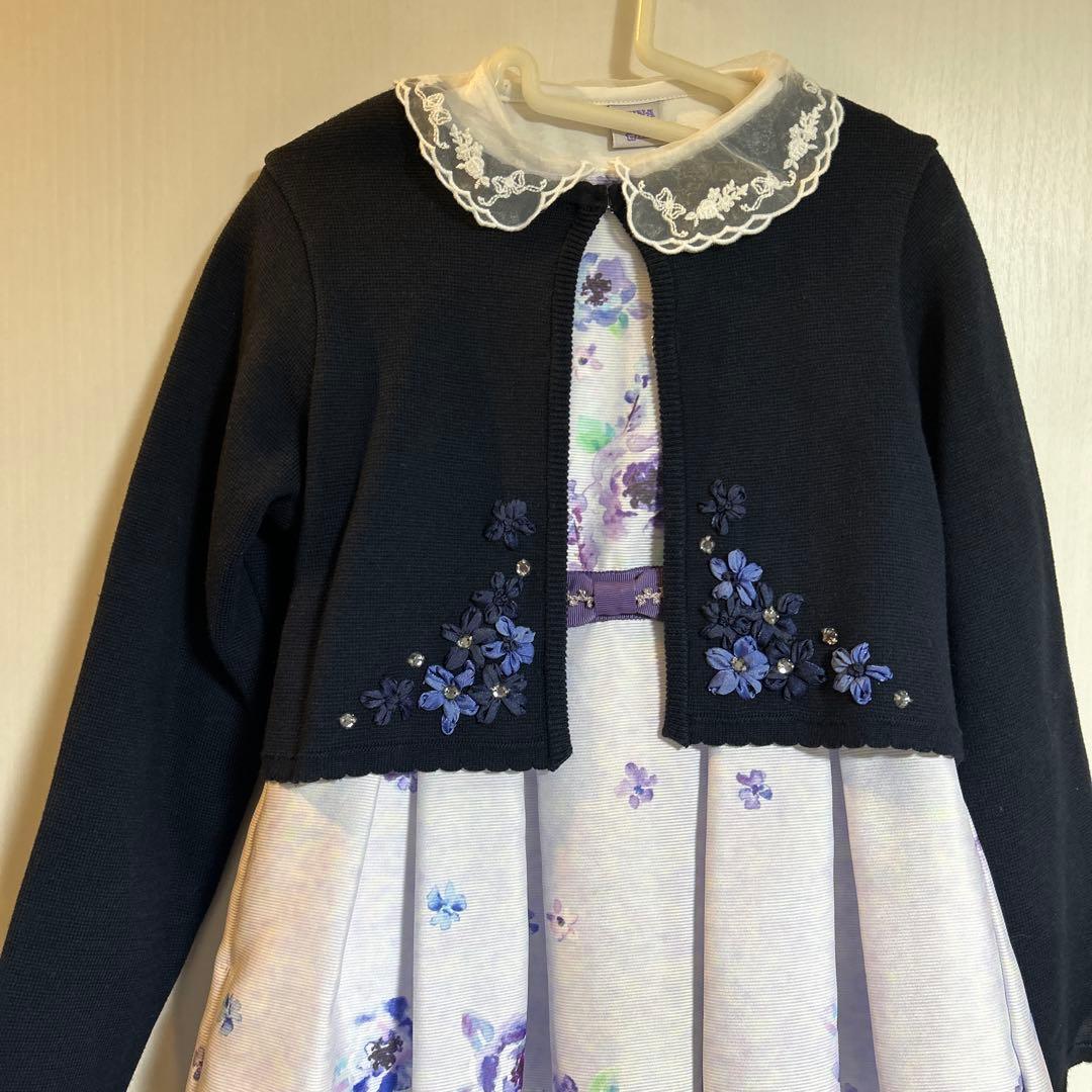 美品　花柄ノースリーブドレス（紫色系）、ジャケット、ブラウスセット120㎝