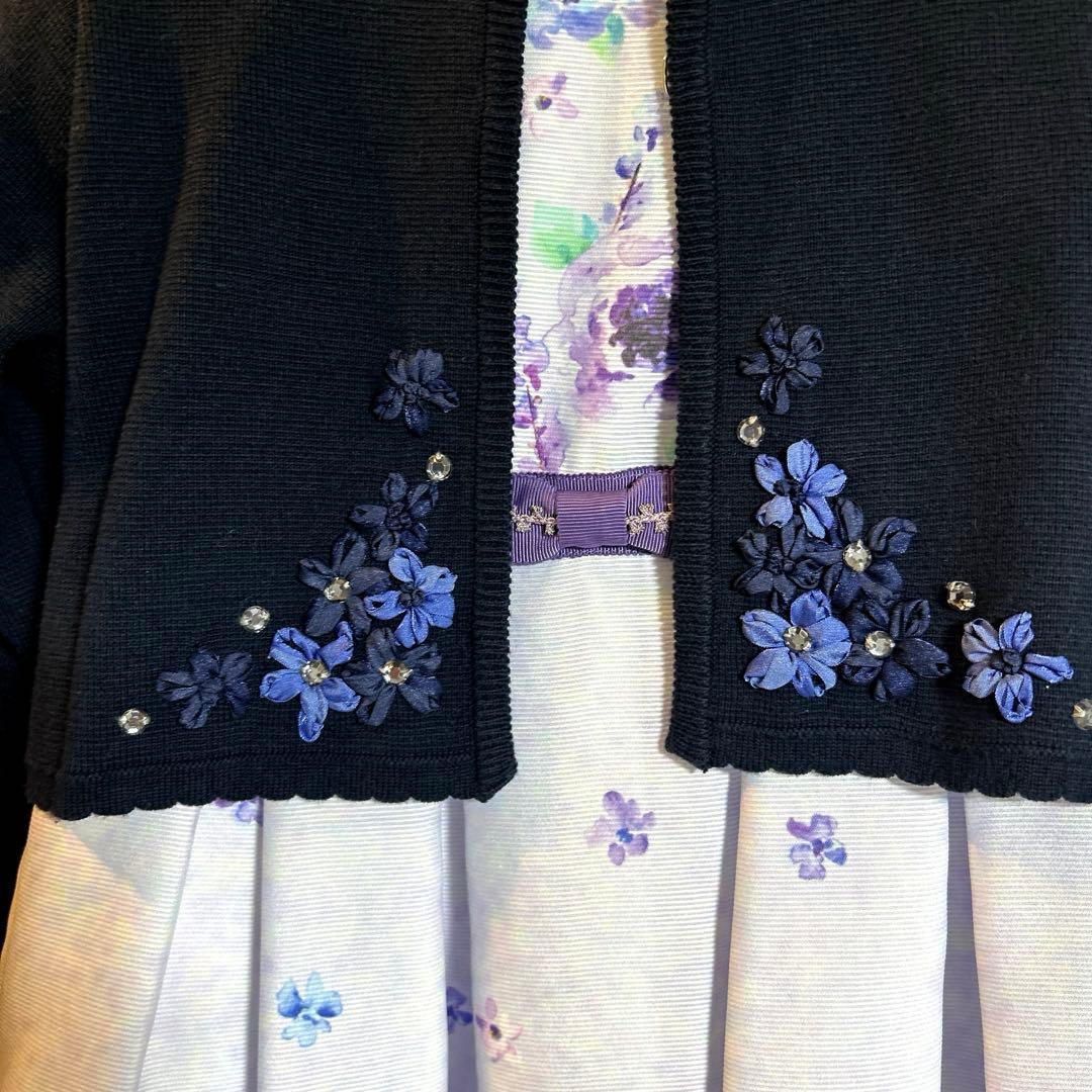 美品　花柄ノースリーブドレス（紫色系）、ジャケット、ブラウスセット120㎝