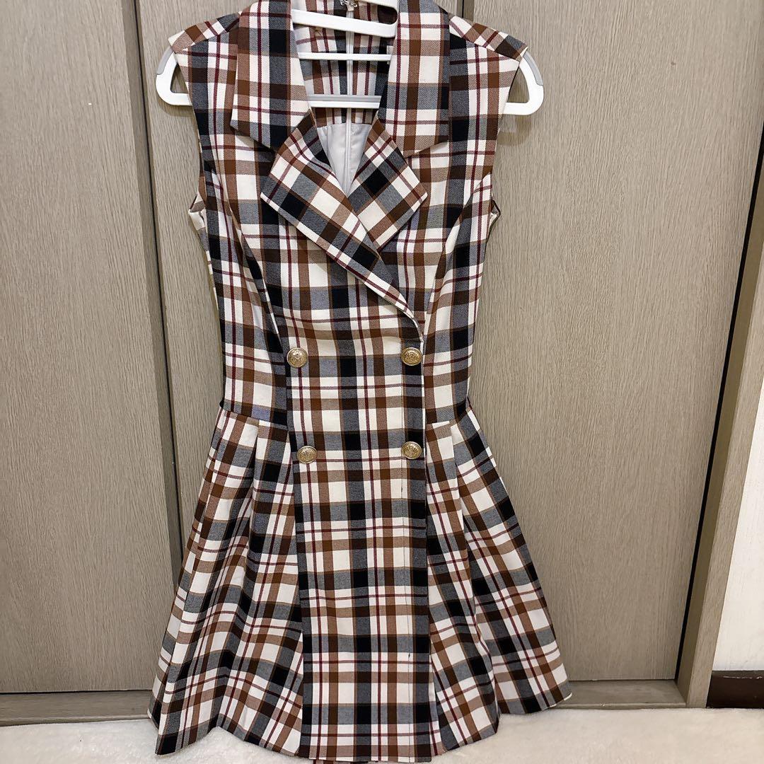 an アン　キャバドレス　襟付き　チェック　タイト　チェック柄