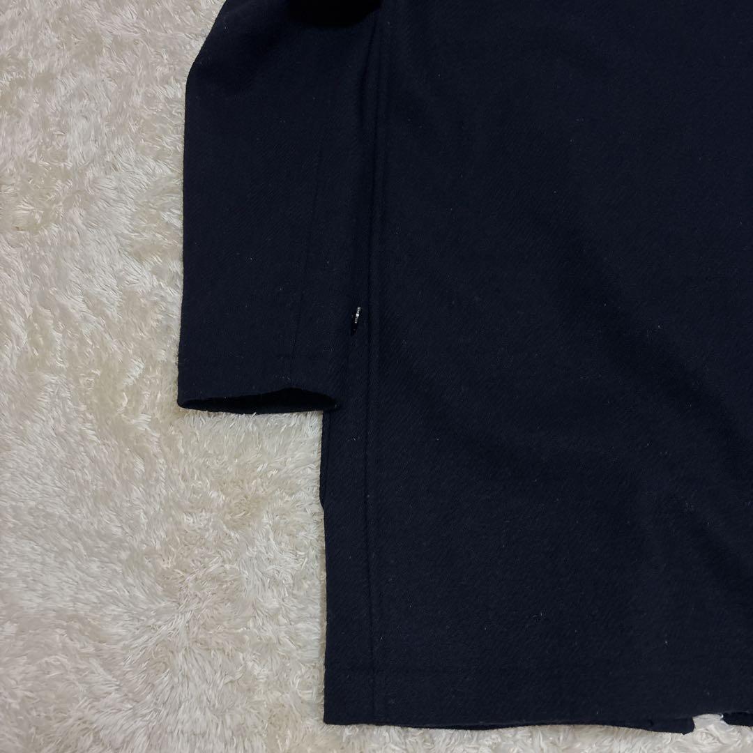 ハリスツイード×ビームスプラス ダッフルコート ロング L フード 牛革 紺