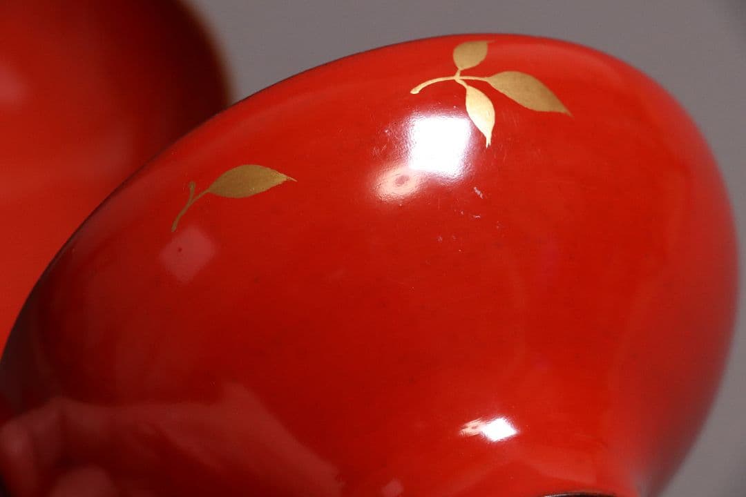 漆芸 明治大正 時代蒔絵椀 五客 天然木 草花 朱塗 金蒔絵【MA358】