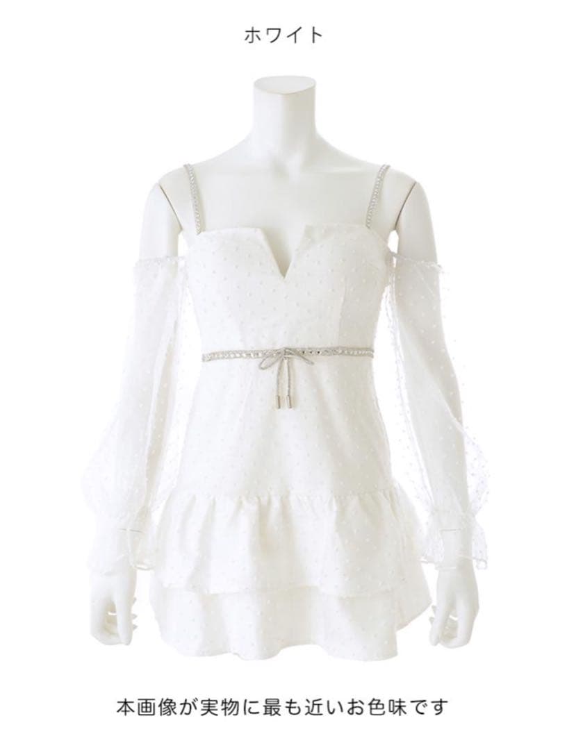 ドットシアースリーブフリルミニドレス/キャバドレス