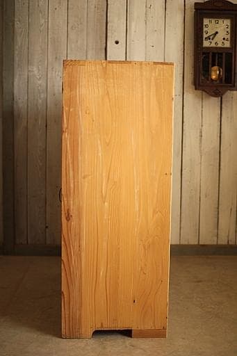 古い木枠のモールガラス戸棚　収納棚　食器棚　本棚　キャビネット　古家具