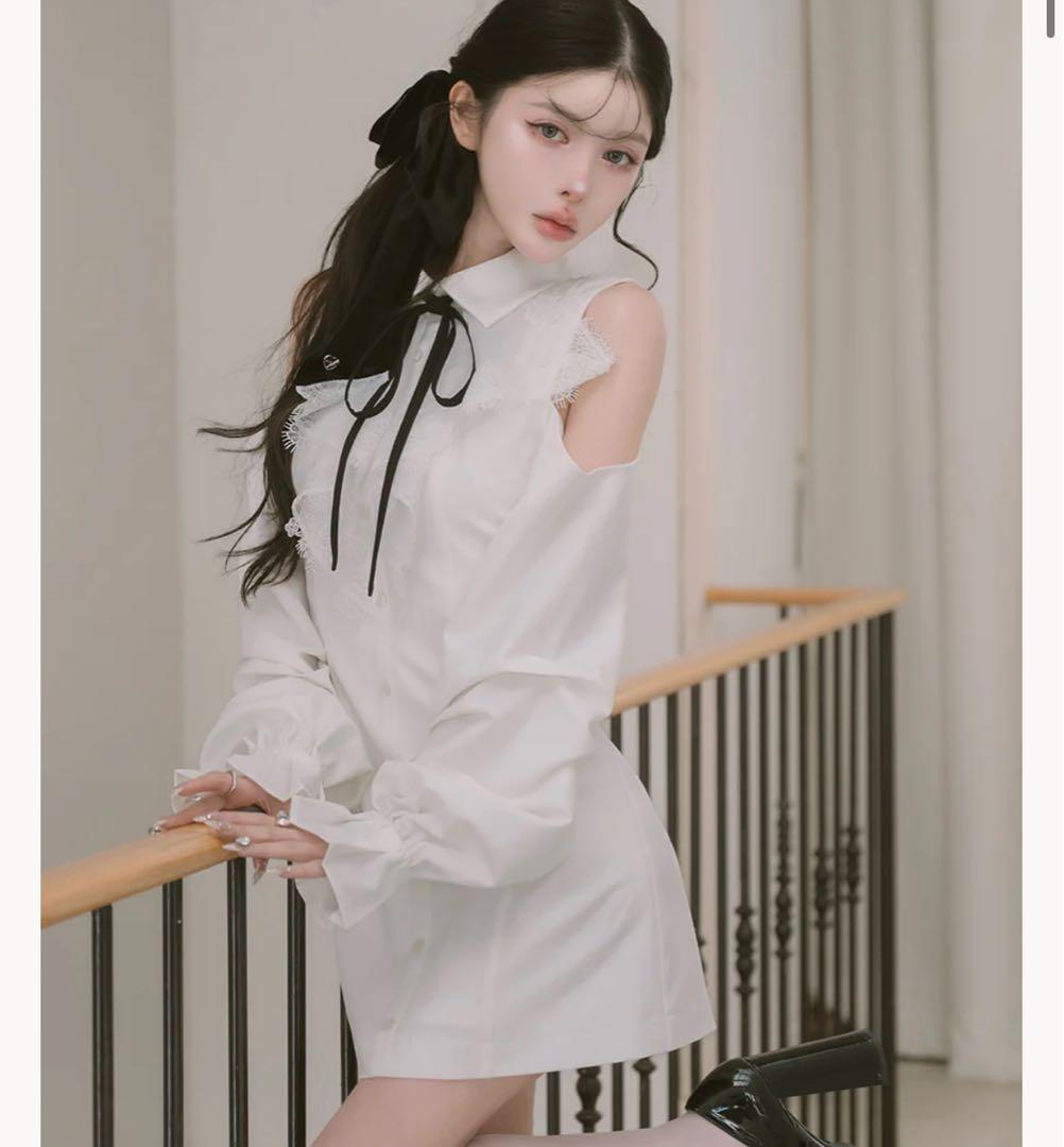 Darich ダーリッチ ショルダースカラップフリルシャツミニワンピース