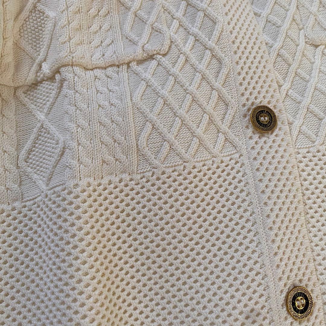 【美品】Sov. ソブ レーヨンナイロンダルケーブルニットジャケット 白