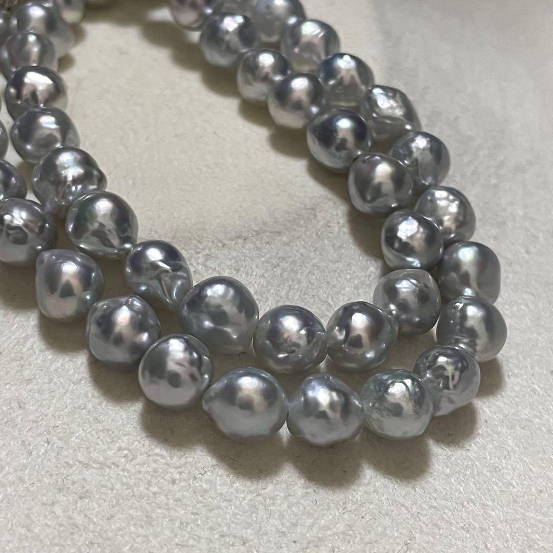 【テリ強✨鑑別所】あこや真珠 ネックレス 7.5-8.0 バロックパール ブルー